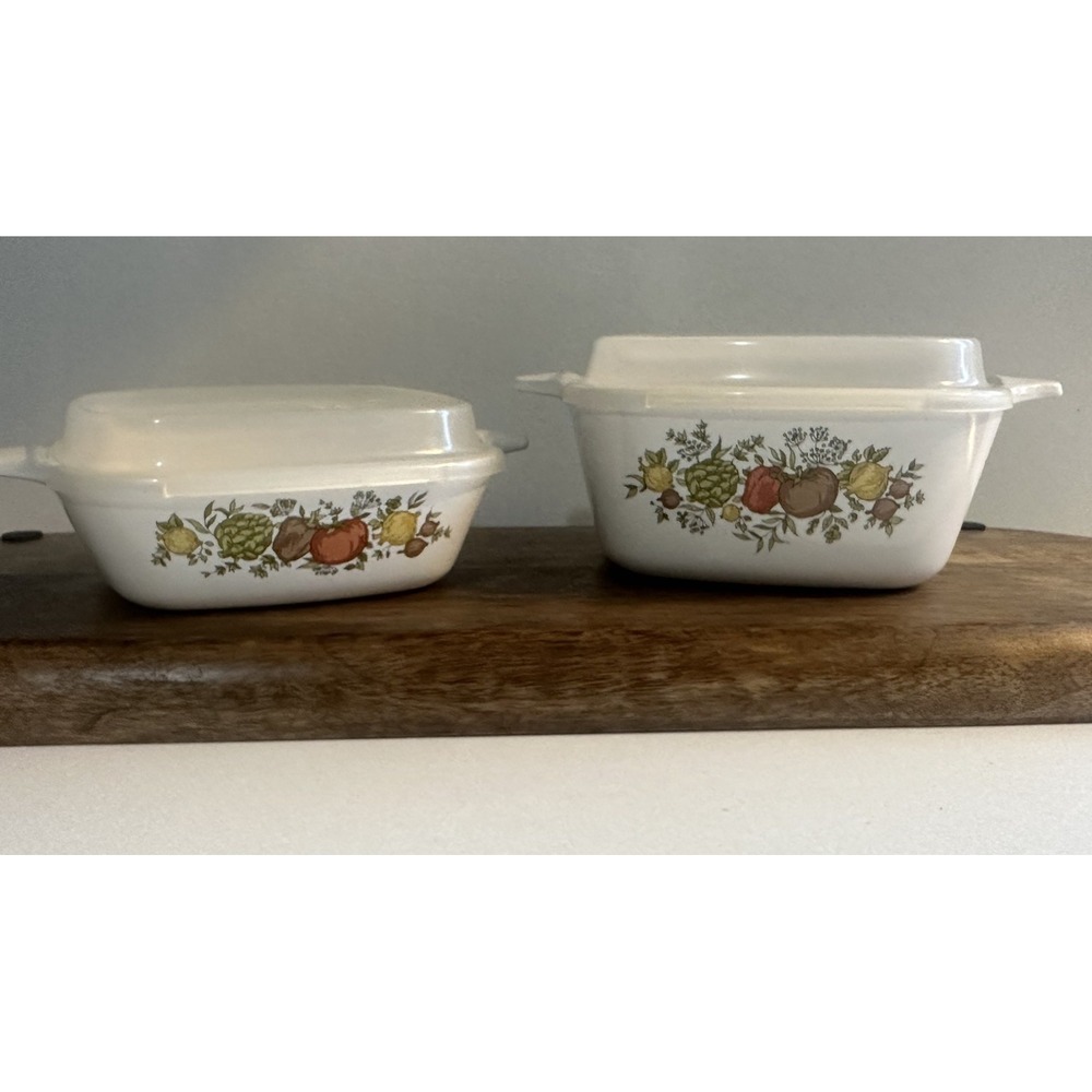 Set 2 Petite Corning Ware Spice of Life 1 3/4 & 2 3/4 Glass W/Plastic Lids USA - Picture 2 of 13